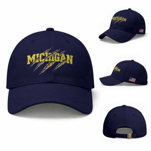 Michigan Fan Baseball Cap MI State Sports Game Day Scratch Mark TS11 Baseball Cap Universal Fit Dark Blue Print Your Wear