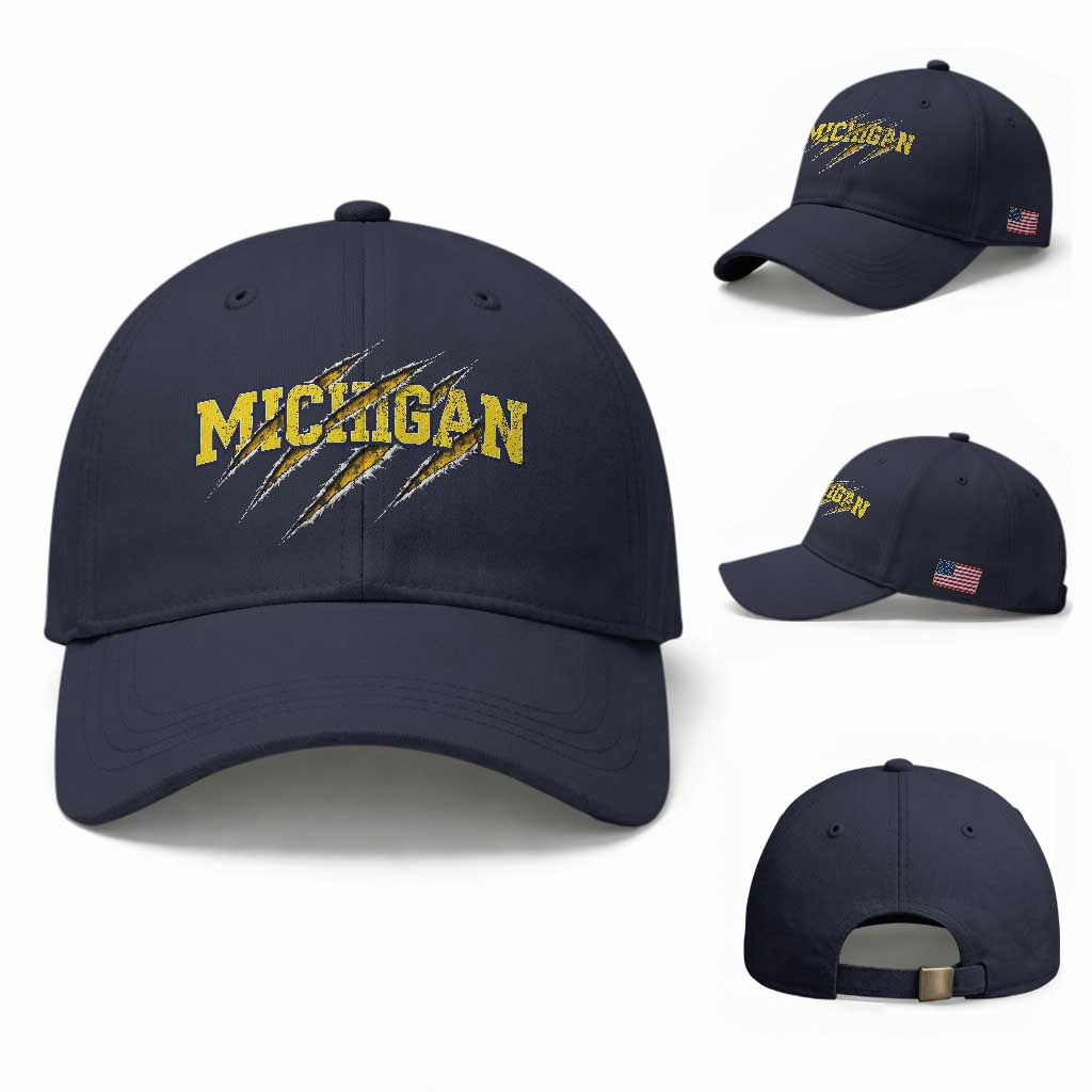 Michigan Fan Baseball Cap MI State Sports Game Day Scratch Mark TS11 Baseball Cap Universal Fit Navy Print Your Wear