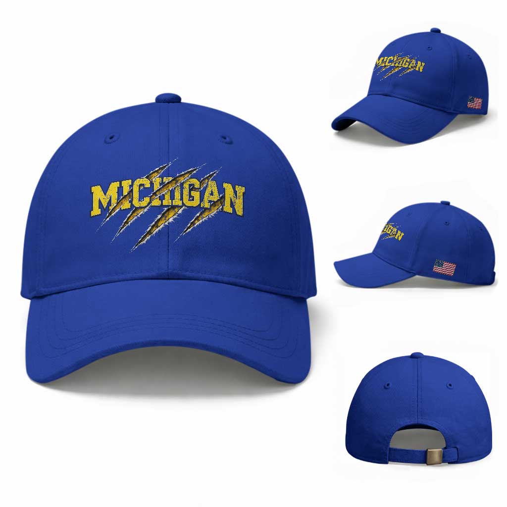 Michigan Fan Baseball Cap MI State Sports Game Day Scratch Mark TS11 Baseball Cap Universal Fit Royal Blue Print Your Wear