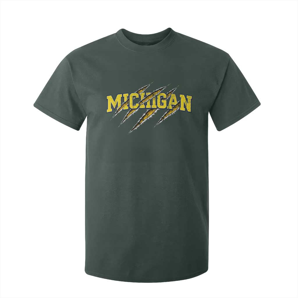 Michigan Fan T Shirt For Kid MI State Sports Game Day Scratch Mark TS11 Dark Forest Green Print Your Wear