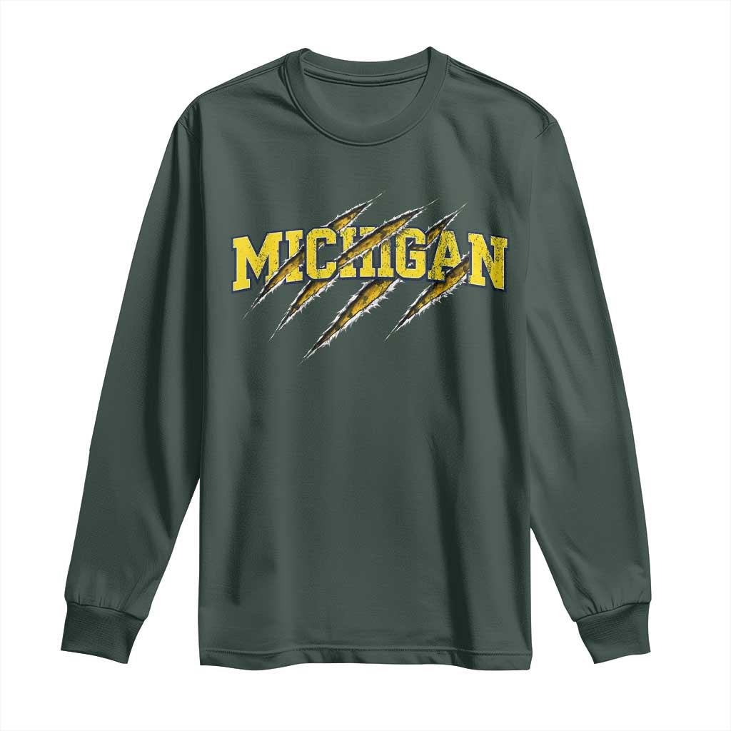 Michigan Fan Long Sleeve Shirt MI State Sports Game Day Scratch Mark TS11 Dark Forest Green Print Your Wear