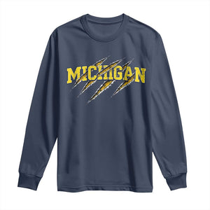 Michigan Fan Long Sleeve Shirt MI State Sports Game Day Scratch Mark TS11 Navy Print Your Wear