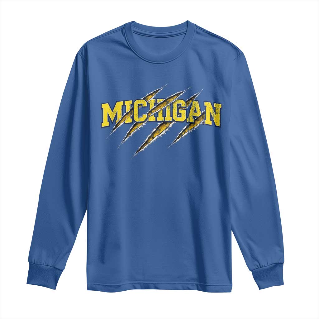 Michigan Fan Long Sleeve Shirt MI State Sports Game Day Scratch Mark TS11 Royal Blue Print Your Wear