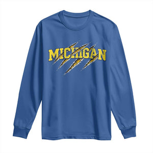 Michigan Fan Long Sleeve Shirt MI State Sports Game Day Scratch Mark TS11 Royal Blue Print Your Wear