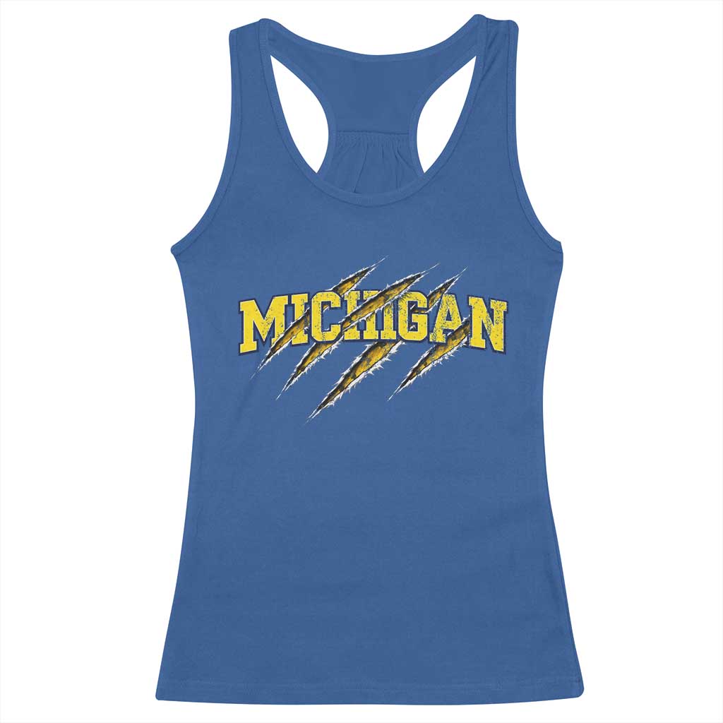 Michigan Fan Racerback Tank Top MI State Sports Game Day Scratch Mark TS11 Royal Blue Print Your Wear