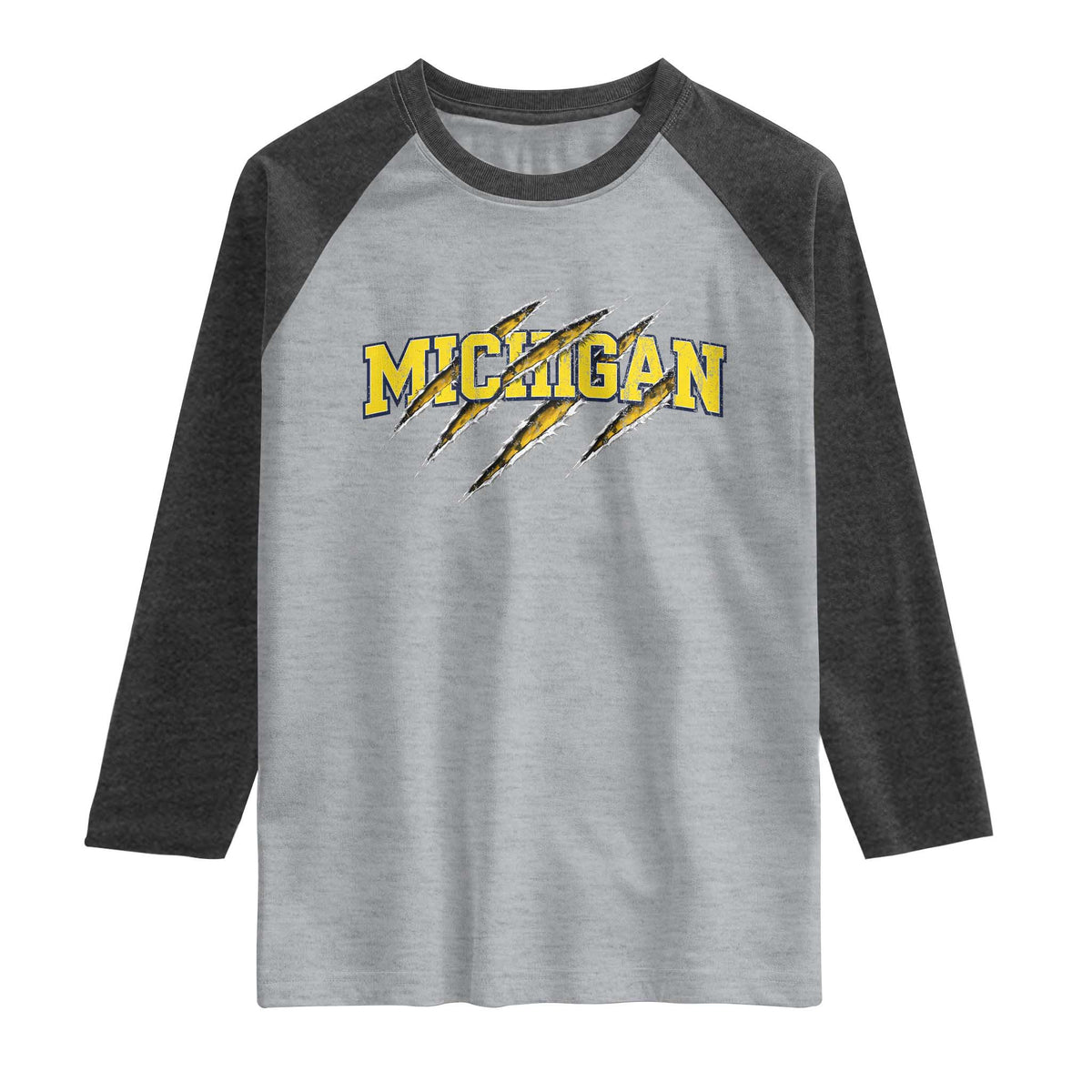 Michigan Fan Raglan Shirt MI State Sports Game Day Scratch Mark TS11 Heather Gray Heather Charcoal Print Your Wear
