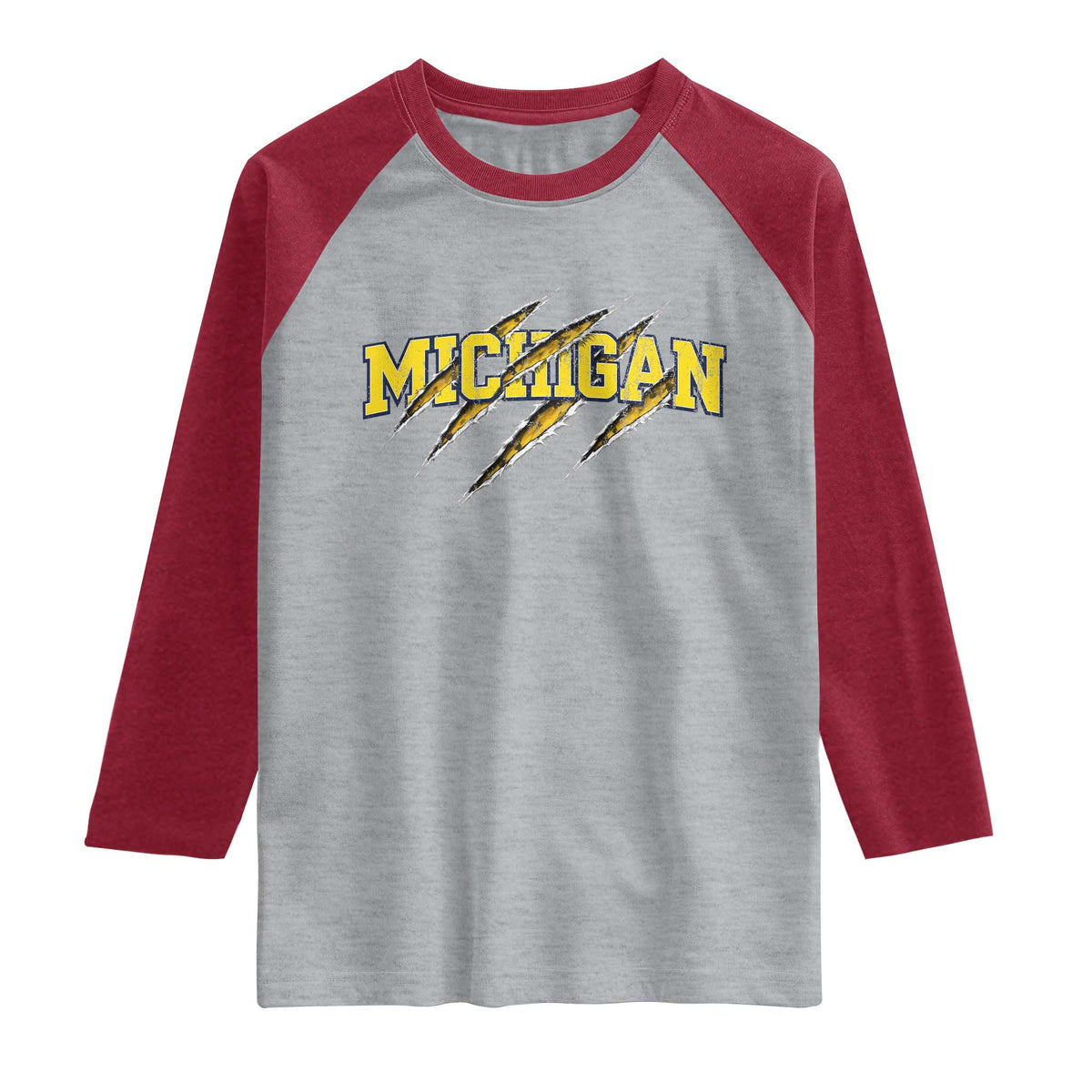 Michigan Fan Raglan Shirt MI State Sports Game Day Scratch Mark TS11 Heather Gray Heather Red Print Your Wear