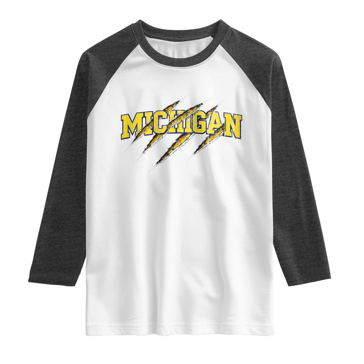 Michigan Fan Raglan Shirt MI State Sports Game Day Scratch Mark TS11 White Heather Charcoal Print Your Wear