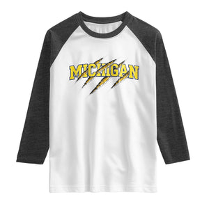 Michigan Fan Raglan Shirt MI State Sports Game Day Scratch Mark TS11 White Heather Charcoal Print Your Wear