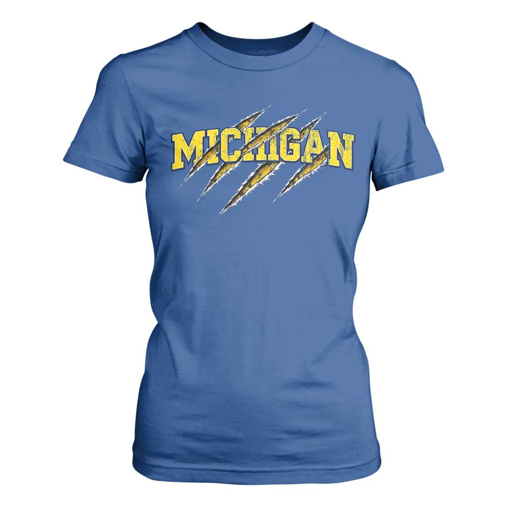 Michigan Fan T Shirt For Women MI State Sports Game Day Scratch Mark TS11 Royal Blue Print Your Wear