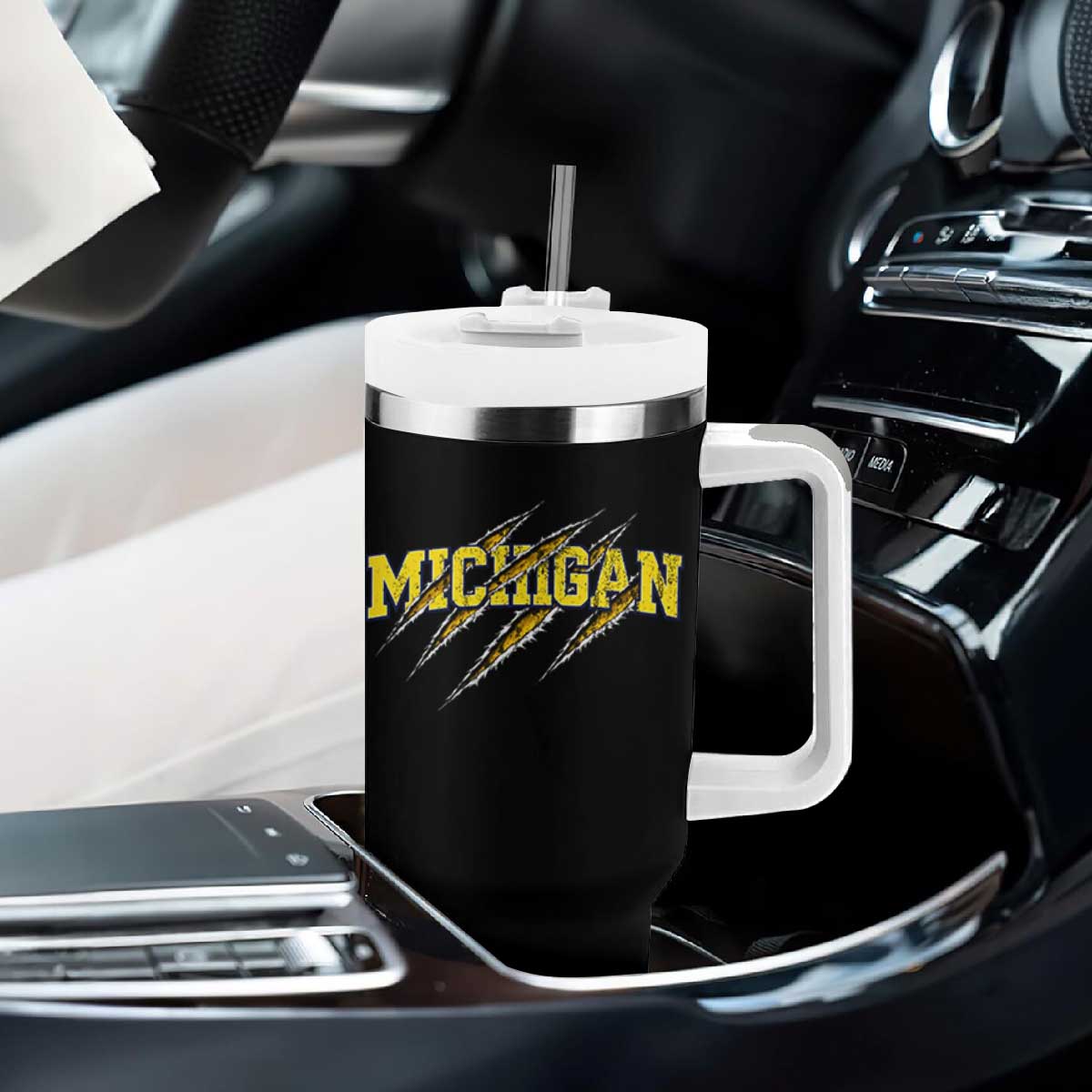 Michigan Fan Tumbler With Handle MI State Sports Game Day Scratch Mark TS11 Print Your Wear