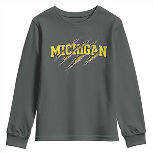 Michigan Fan Youth Sweatshirt MI State Sports Game Day Scratch Mark TS11 Dark Heather Print Your Wear