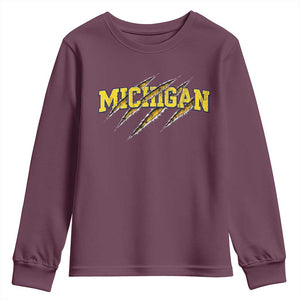 Michigan Fan Youth Sweatshirt MI State Sports Game Day Scratch Mark TS11 Maroon Print Your Wear