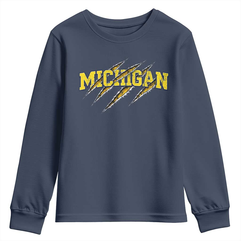 Michigan Fan Youth Sweatshirt MI State Sports Game Day Scratch Mark TS11 Navy Print Your Wear
