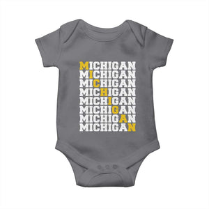 Michigan Fan Baby Onesie Yellow Bold Athletic Sport State Letters Game Day TS11 Charcoal Print Your Wear