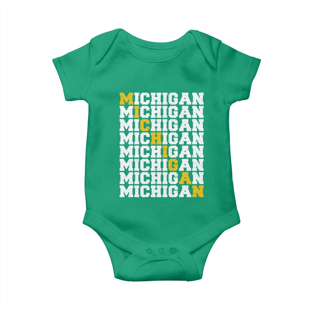Michigan Fan Baby Onesie Yellow Bold Athletic Sport State Letters Game Day TS11 Irish Green Print Your Wear