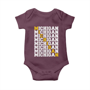 Michigan Fan Baby Onesie Yellow Bold Athletic Sport State Letters Game Day TS11 Maroon Print Your Wear