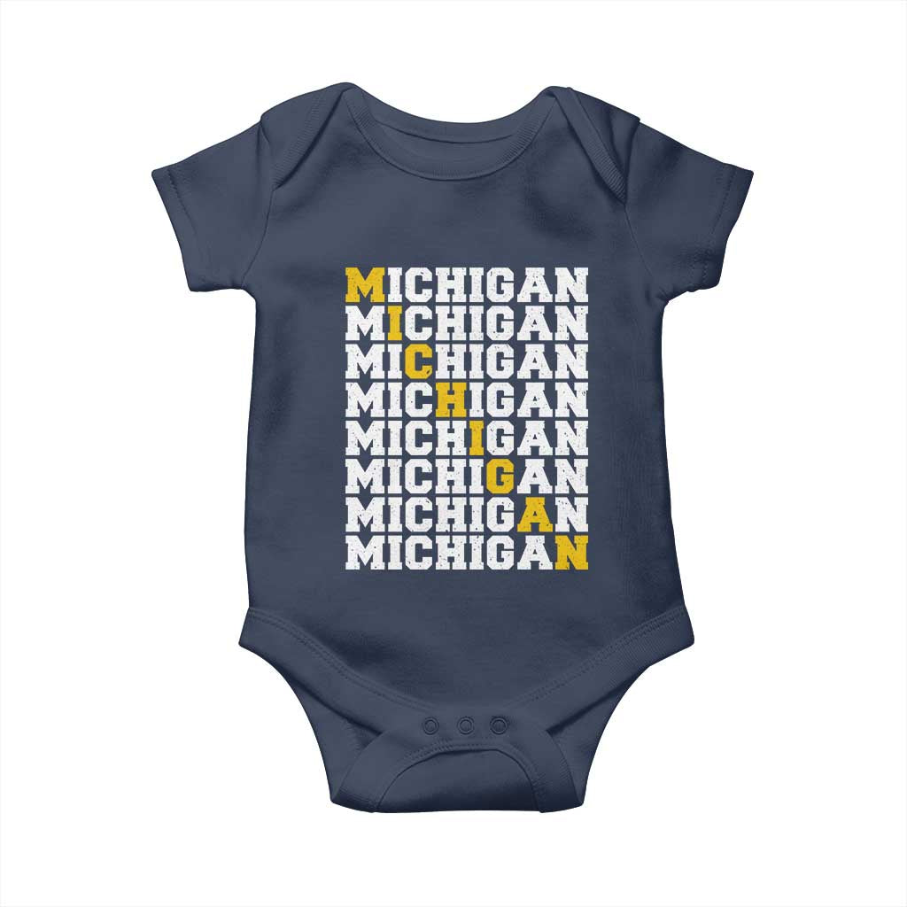 Michigan Fan Baby Onesie Yellow Bold Athletic Sport State Letters Game Day TS11 Navy Print Your Wear