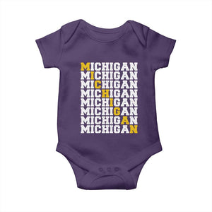 Michigan Fan Baby Onesie Yellow Bold Athletic Sport State Letters Game Day TS11 Purple Print Your Wear