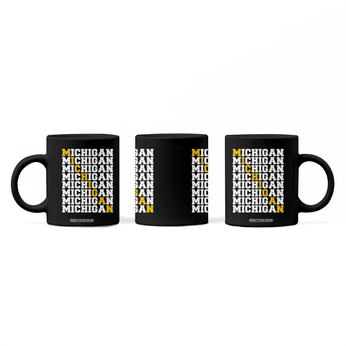 Michigan Fan Coffee Mug Yellow Bold Athletic Sport State Letters Game Day TS11 Print Your Wear