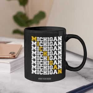 Michigan Fan Coffee Mug Yellow Bold Athletic Sport State Letters Game Day TS11 Print Your Wear