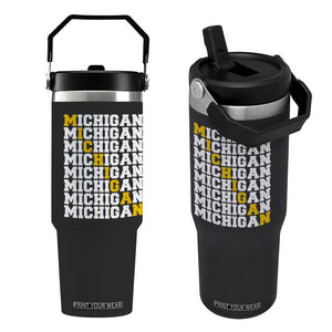 Michigan Fan Flip Straw Tumbler Yellow Bold Athletic Sport State Letters Game Day TS11 One Size: 30 oz Black Print Your Wear
