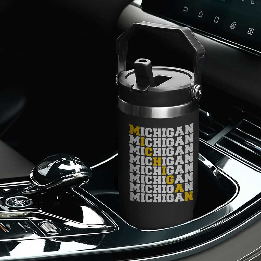 Michigan Fan Flip Straw Tumbler Yellow Bold Athletic Sport State Letters Game Day TS11 Print Your Wear