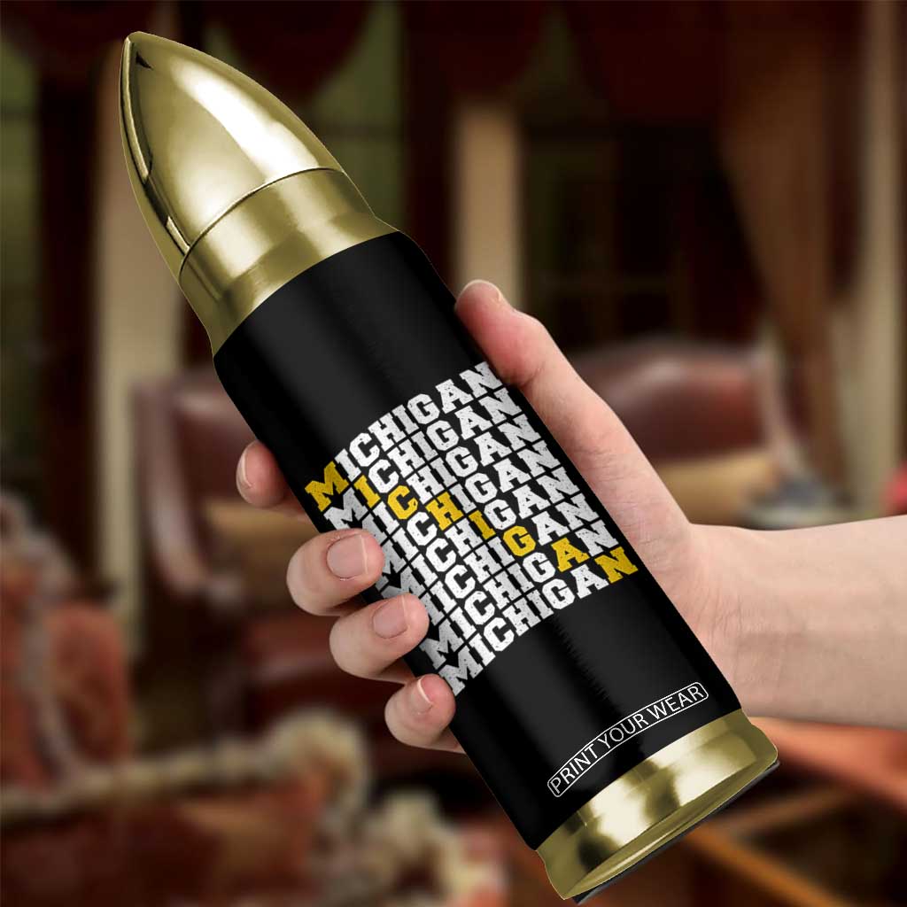 Michigan Fan Bullet Tumbler Yellow Bold Athletic Sport State Letters Game Day TS11 Print Your Wear
