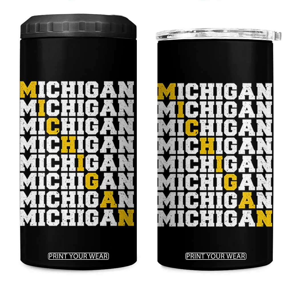 Michigan Fan 4 in 1 Can Cooler Tumbler Yellow Bold Athletic Sport State Letters Game Day TS11 One Size: 16 oz Black Print Your Wear