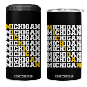 Michigan Fan 4 in 1 Can Cooler Tumbler Yellow Bold Athletic Sport State Letters Game Day TS11 One Size: 16 oz Black Print Your Wear