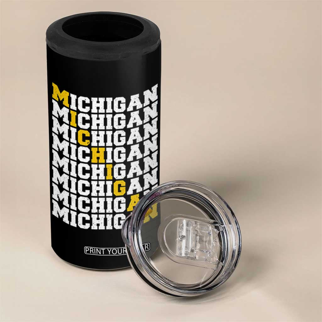 Michigan Fan 4 in 1 Can Cooler Tumbler Yellow Bold Athletic Sport State Letters Game Day TS11 Print Your Wear
