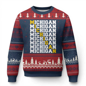Michigan Fan Ugly Christmas Sweater Yellow Bold Athletic Sport State Letters Game Day TS11 Navy Red Print Your Wear