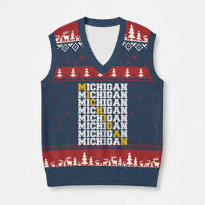 Michigan Fan V-Neck Knit Sweater Vest Yellow Bold Athletic Sport State Letters Game Day TS11 Navy Red Print Your Wear