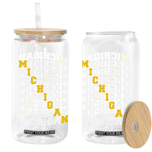 Michigan Fan Glass Can Yellow Bold Athletic Sport State Letters Game Day TS11 Print Your Wear