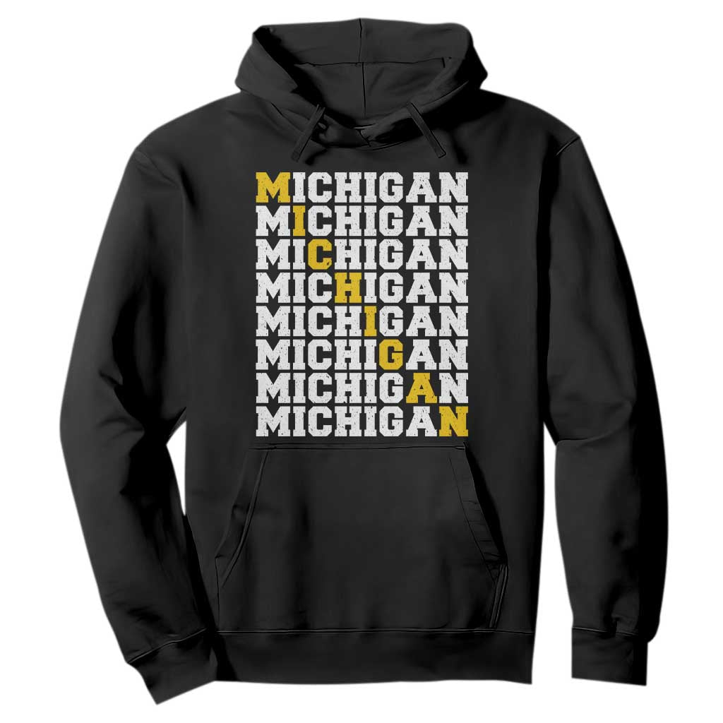Michigan Fan Hoodie Yellow Bold Athletic Sport State Letters Game Day TS11 Black Print Your Wear
