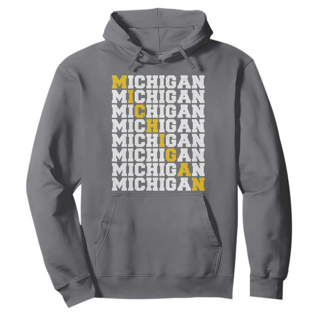 Michigan Fan Hoodie Yellow Bold Athletic Sport State Letters Game Day TS11 Charcoal Print Your Wear