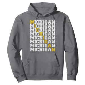 Michigan Fan Hoodie Yellow Bold Athletic Sport State Letters Game Day TS11 Charcoal Print Your Wear