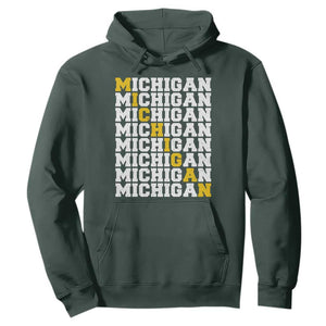 Michigan Fan Hoodie Yellow Bold Athletic Sport State Letters Game Day TS11 Dark Forest Green Print Your Wear
