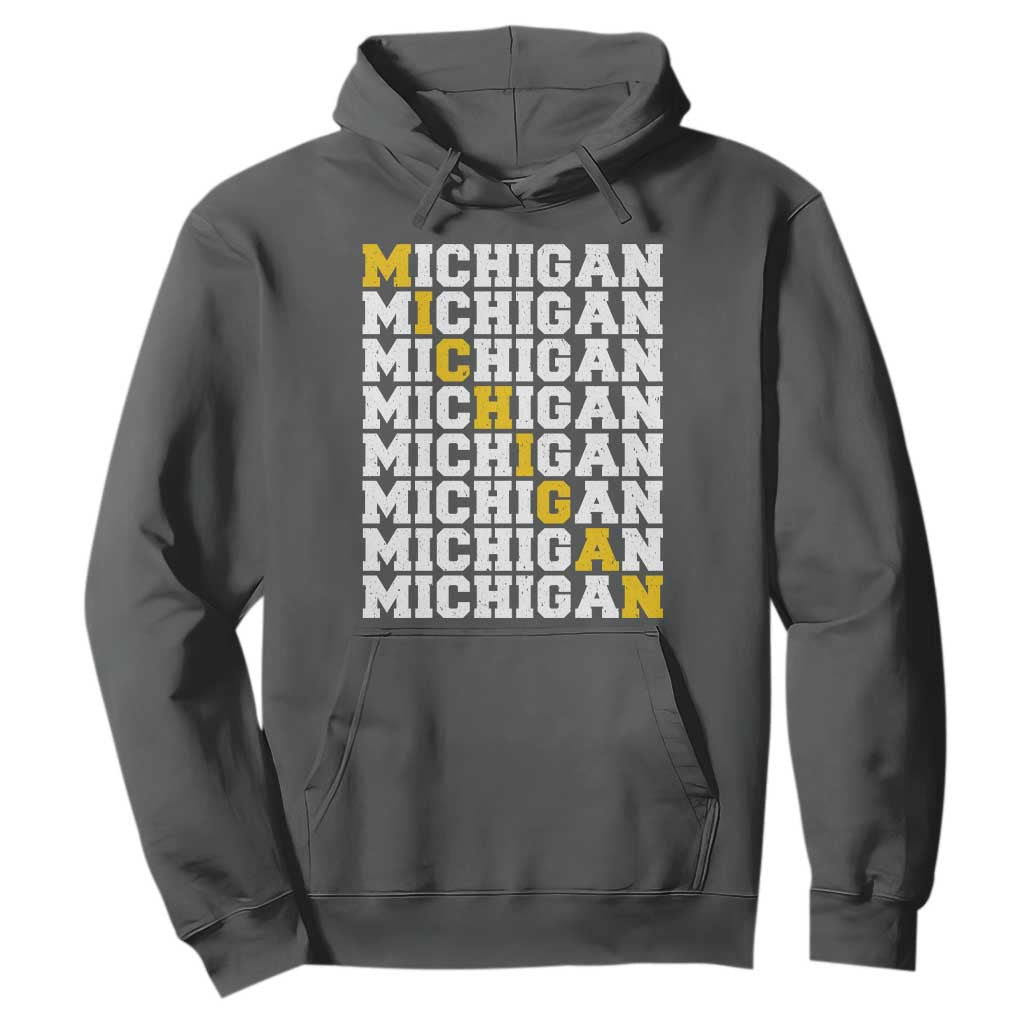 Michigan Fan Hoodie Yellow Bold Athletic Sport State Letters Game Day TS11 Dark Heather Print Your Wear