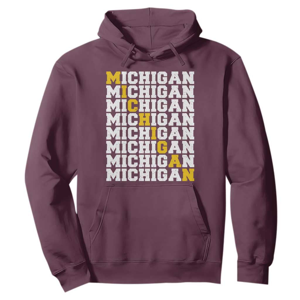 Michigan Fan Hoodie Yellow Bold Athletic Sport State Letters Game Day TS11 Maroon Print Your Wear