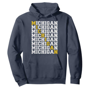 Michigan Fan Hoodie Yellow Bold Athletic Sport State Letters Game Day TS11 Navy Print Your Wear