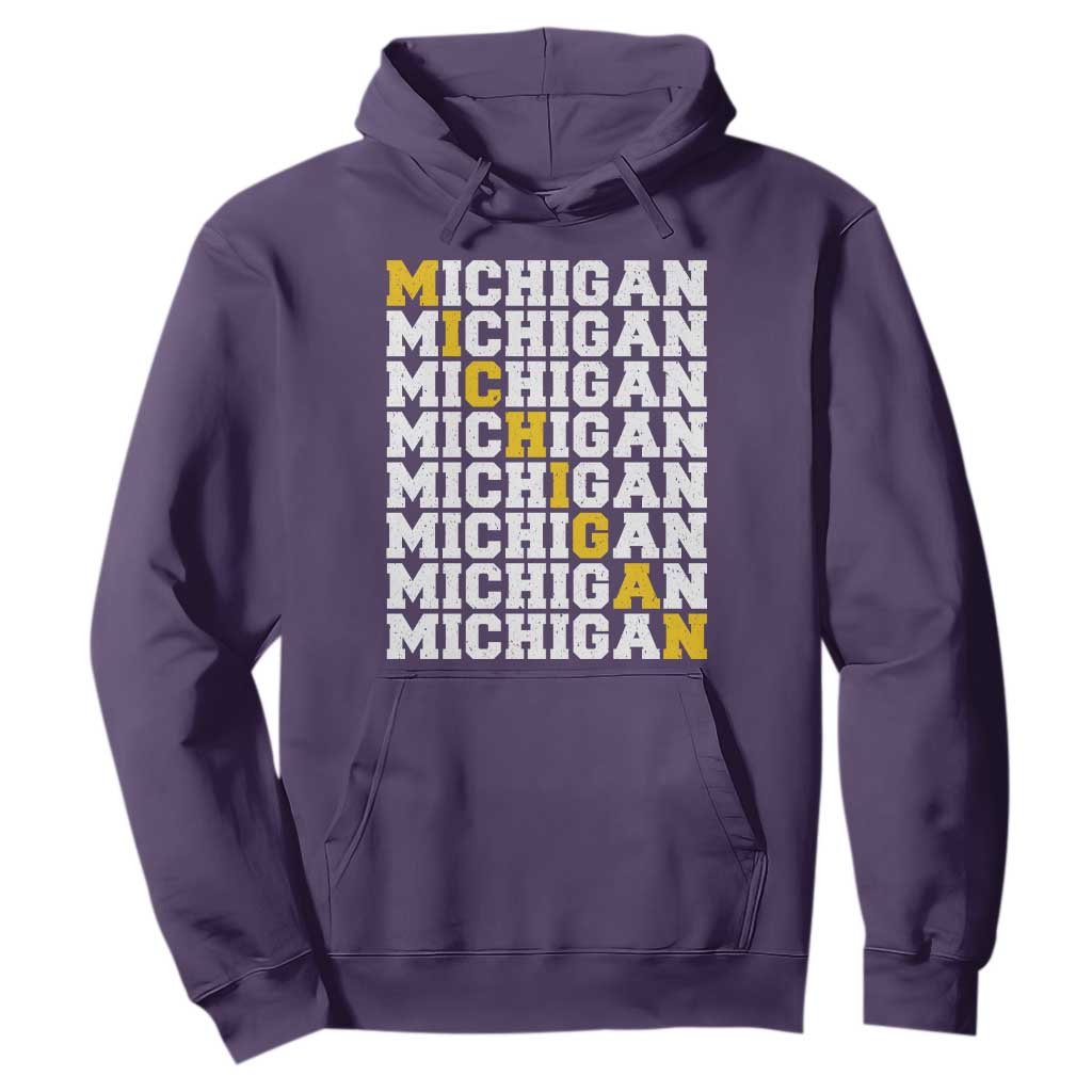 Michigan Fan Hoodie Yellow Bold Athletic Sport State Letters Game Day TS11 Purple Print Your Wear
