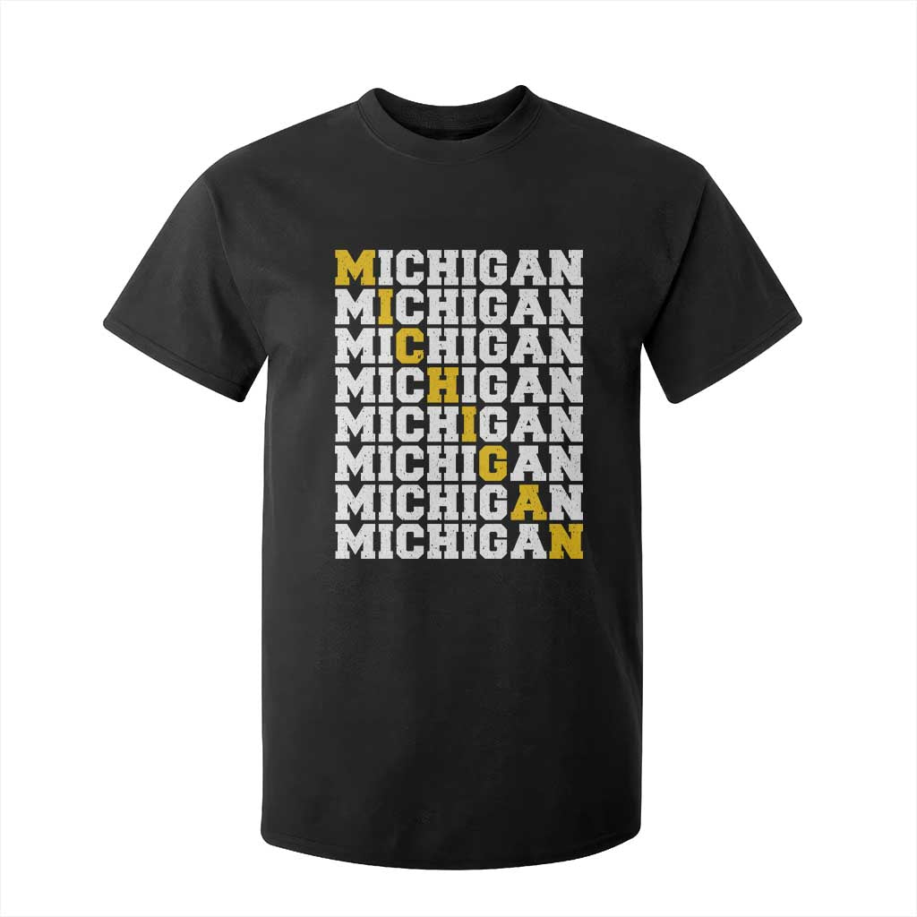 Michigan Fan T Shirt For Kid Yellow Bold Athletic Sport State Letters Game Day TS11 Black Print Your Wear