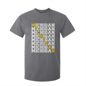 Michigan Fan T Shirt For Kid Yellow Bold Athletic Sport State Letters Game Day TS11 Charcoal Print Your Wear
