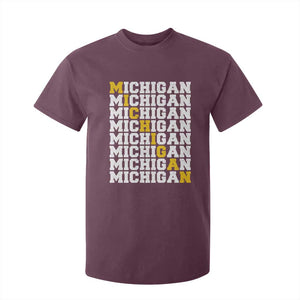 Michigan Fan T Shirt For Kid Yellow Bold Athletic Sport State Letters Game Day TS11 Maroon Print Your Wear