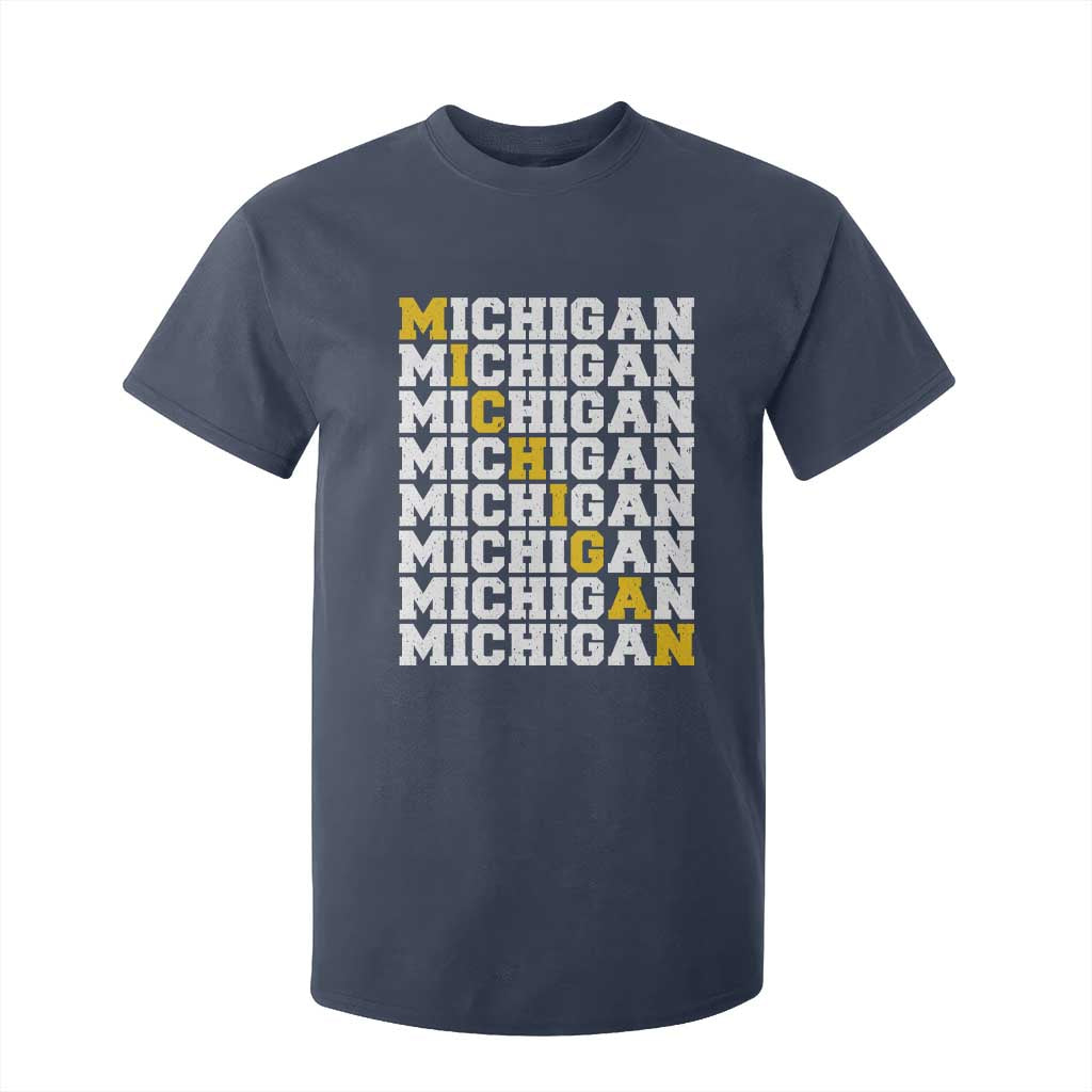 Michigan Fan T Shirt For Kid Yellow Bold Athletic Sport State Letters Game Day TS11 Navy Print Your Wear