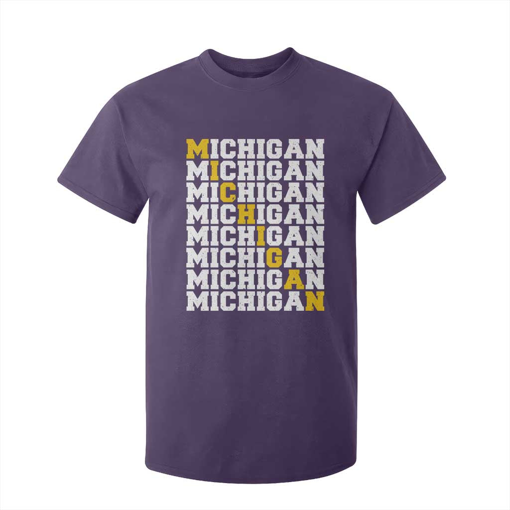 Michigan Fan T Shirt For Kid Yellow Bold Athletic Sport State Letters Game Day TS11 Purple Print Your Wear