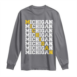 Michigan Fan Long Sleeve Shirt Yellow Bold Athletic Sport State Letters Game Day TS11 Charcoal Print Your Wear