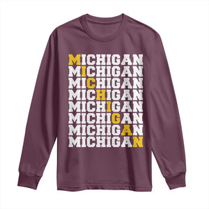 Michigan Fan Long Sleeve Shirt Yellow Bold Athletic Sport State Letters Game Day TS11 Maroon Print Your Wear