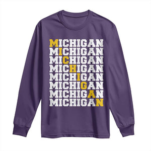Michigan Fan Long Sleeve Shirt Yellow Bold Athletic Sport State Letters Game Day TS11 Purple Print Your Wear